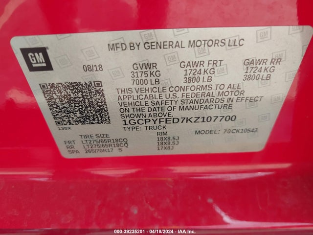 Chevrolet Silverado 1500 Lt Trail Boss 2019 1GCPYFED7KZ107700 Image 9
