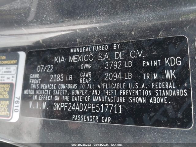 3KPF24ADXPE517711 KIA Forte Lxs