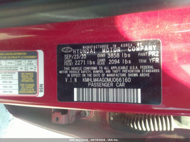 KMHLM4AG0MU066160 Hyundai ELANTRA SEL