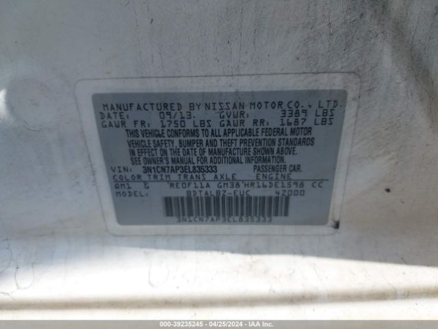 3N1CN7AP3EL835333 Nissan Versa 1.6 Sv