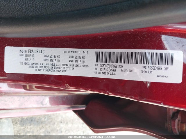 1C3CCCBB1FN681435 Chrysler 200 S