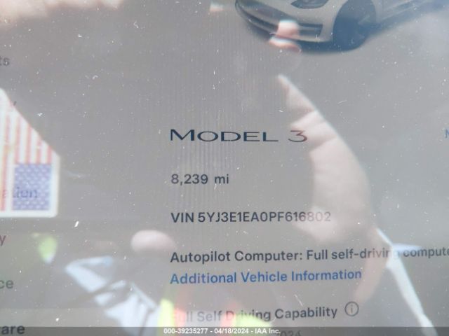 5YJ3E1EA0PF616802 Tesla Model 3 Rear-wheel Drive
