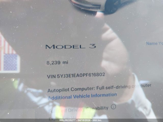 5YJ3E1EA0PF616802 Tesla Model 3 Rear-wheel Drive