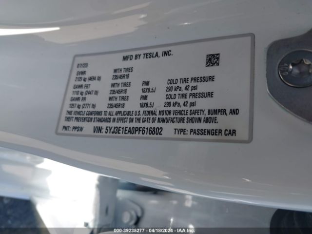 5YJ3E1EA0PF616802 Tesla Model 3 Rear-wheel Drive