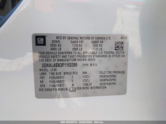 Chevrolet EQUINOX LS 2015 2GNALAEK3F1162088 Image 9