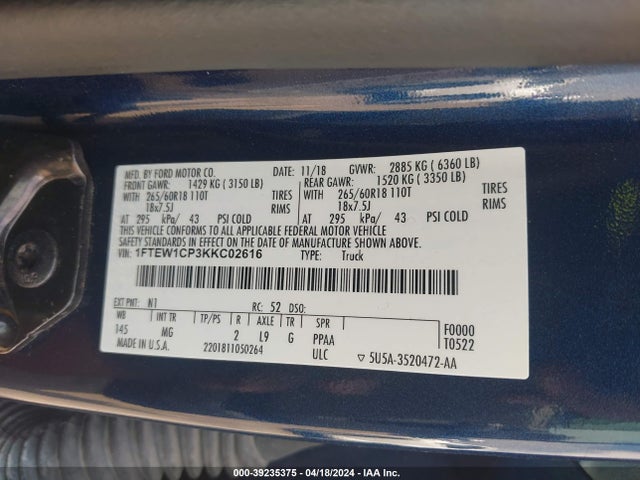 Ford F-150 Xlt 2019 1FTEW1CP3KKC02616 Image 9