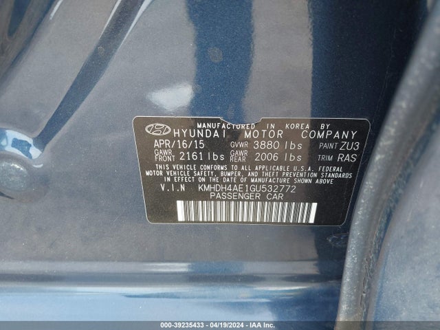 Hyundai ELANTRA SE 2016 KMHDH4AE1GU532772 Image 9