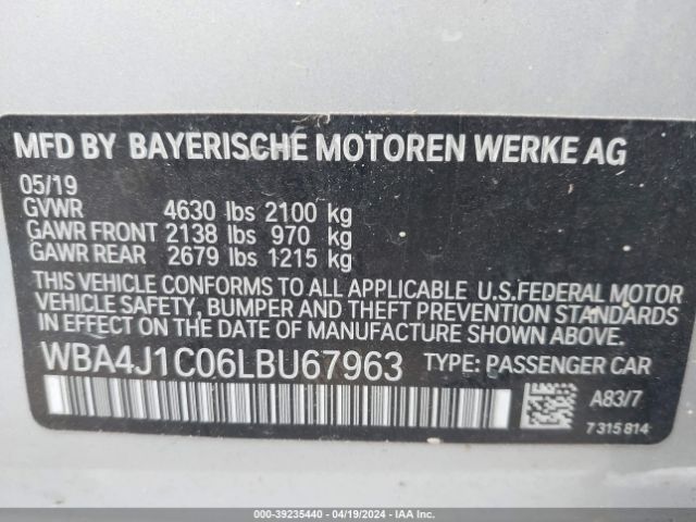 WBA4J1C06LBU67963 BMW 430i Gran Coupe
