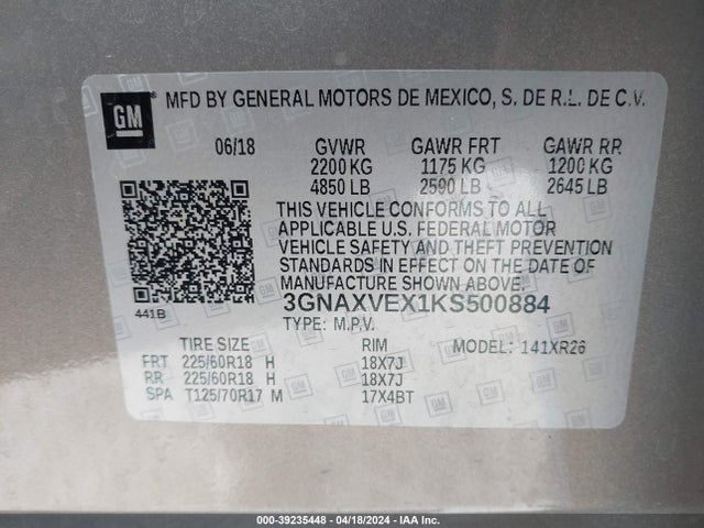Chevrolet EQUINOX LT 2019 3GNAXVEX1KS500884 Image 9