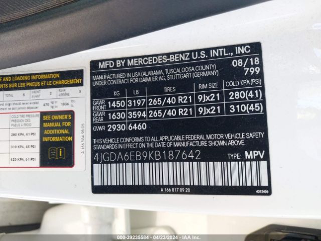 4JGDA6EB9KB187642 Mercedes-Benz Amg Gle 43 4matic
