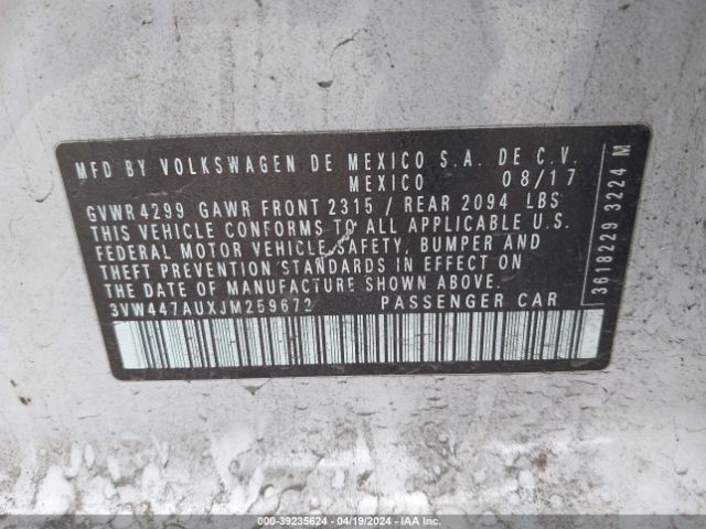 3VW447AUXJM259672 Volkswagen Golf Gti 2.0t Autobahn/2.0t S/2.0t Se