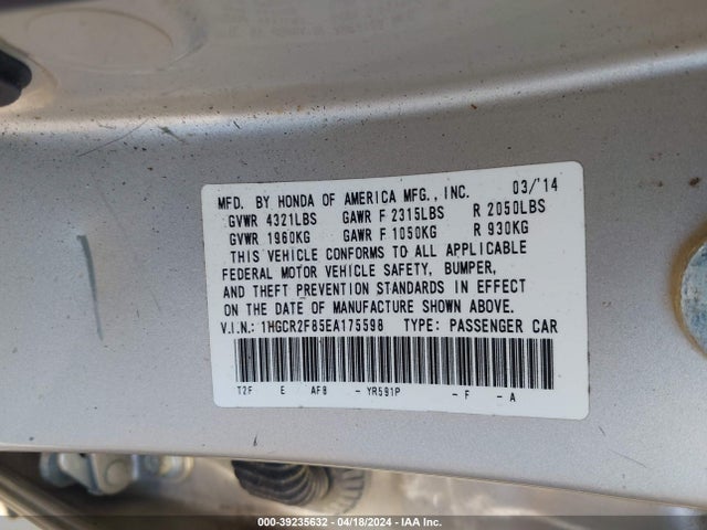 Honda Accord Ex-l 2014 1HGCR2F85EA175598 Image 9