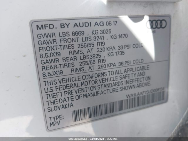 WA1LAAF73JD008134 Audi Q7 3.0t Premium