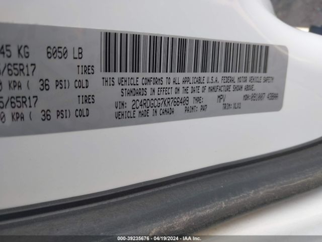 2C4RDGCG7KR766409 Dodge Grand Caravan Sxt