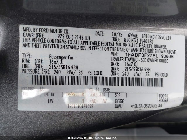 Ford FOCUS SE 2014 1FADP3F27EL193606 Image 9