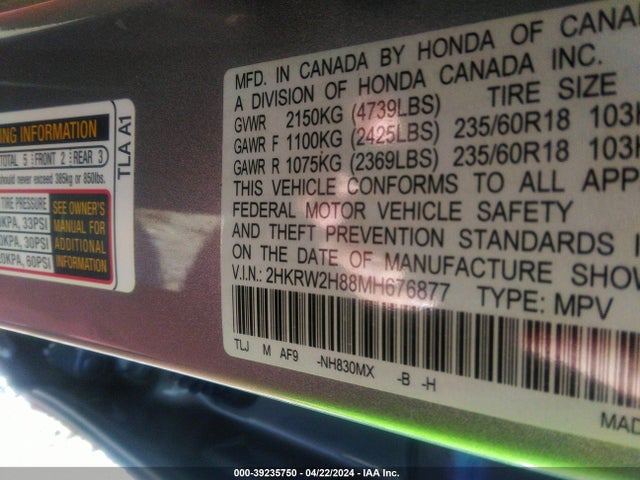 Honda Cr-v Awd Ex-l 2021 2HKRW2H88MH676877 Image 9