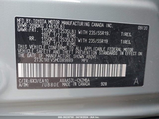 Toyota Rav4 Xle Premium 2021 2T3C1RFV5MC089889 Image 9