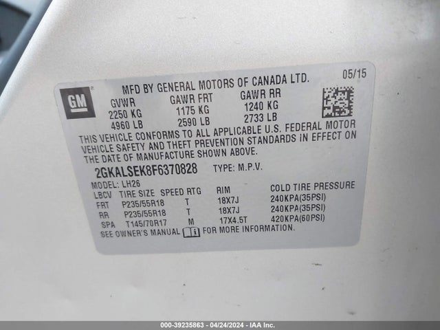 GMC Terrain Slt-1 2015 2GKALSEK8F6370828 Image 9