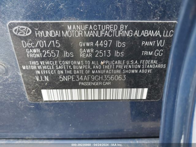 5NPE34AF9GH356063 Hyundai Sonata Sport