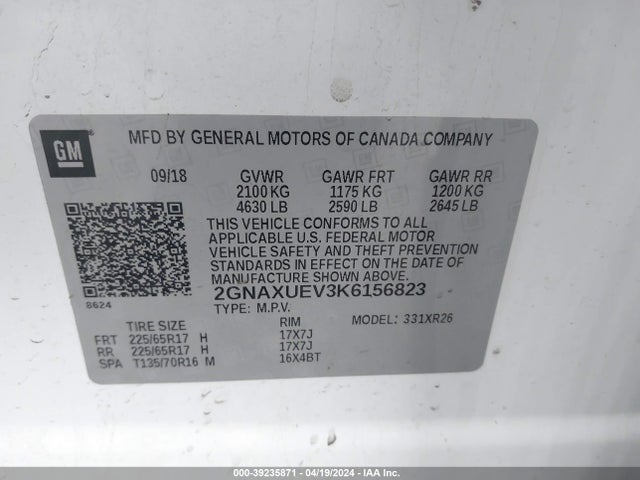 Chevrolet EQUINOX LT 2019 2GNAXUEV3K6156823 Image 9