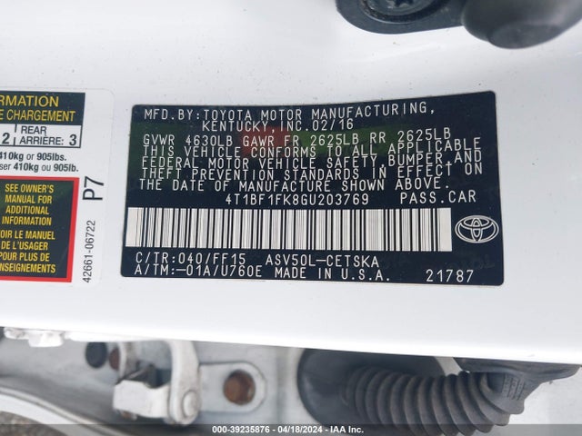 Toyota CAMRY SE 2016 4T1BF1FK8GU203769 Image 9