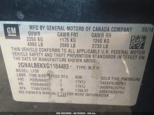 Chevrolet EQUINOX LS 2016 2GNALBEKXG1184483 Image 9