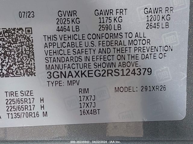 3GNAXKEG2RS124379 Chevrolet Equinox Fwd Lt