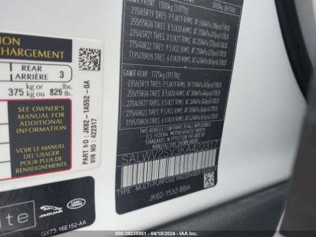 SALWV2SV3KA422317 Land Rover Range Rover Sport Hse Dynamic