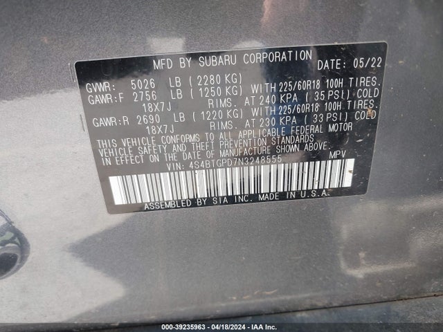 4S4BTGPD7N3248555 Subaru Outback Touring Xt