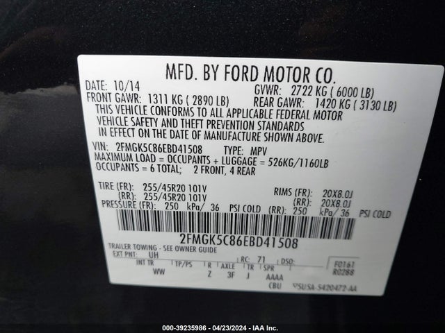 Ford FLEX SEL 2014 2FMGK5C86EBD41508 Image 9