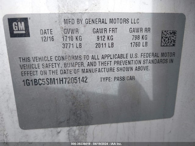 Chevrolet Cruze Ls Auto 2017 1G1BC5SM1H7205142 Image 9