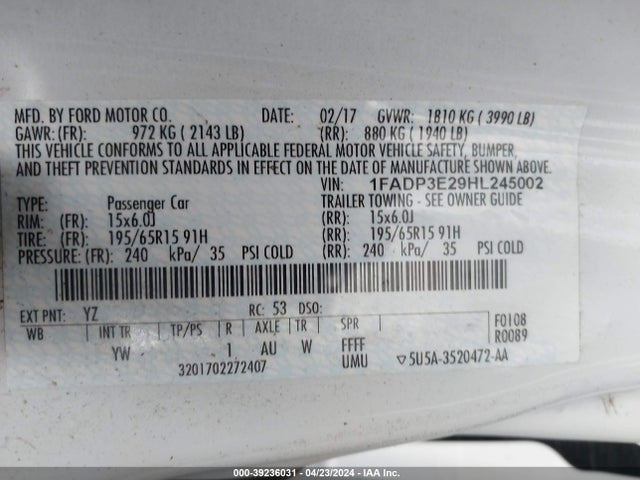 Ford FOCUS S 2017 1FADP3E29HL245002 Image 9