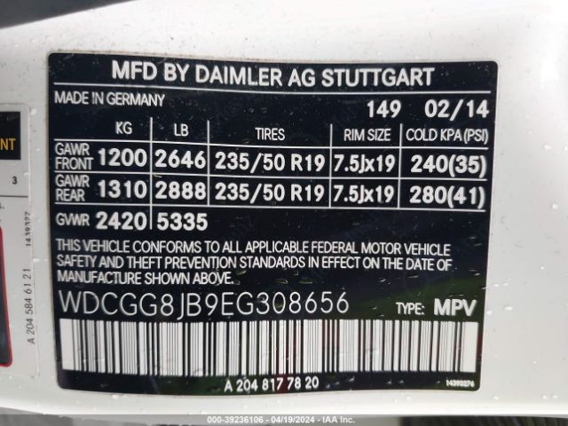 WDCGG8JB9EG308656 Mercedes-Benz Glk 350 4matic