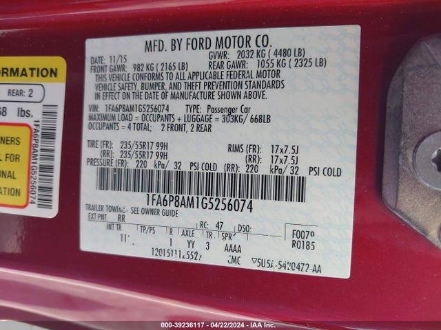 Ford Mustang V6 2016 1FA6P8AM1G5256074 Image 9