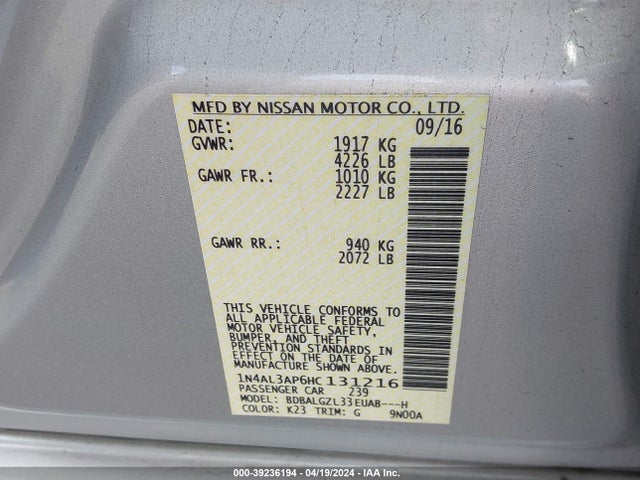 Nissan Altima 2.5 S 2017 1N4AL3AP6HC131216 Image 9