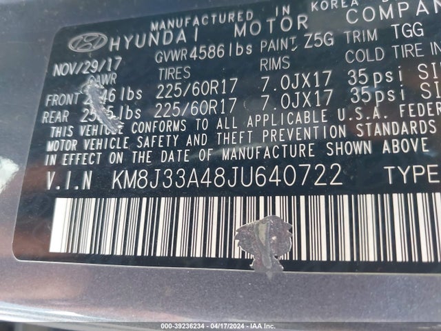 Hyundai TUCSON SEL 2018 KM8J33A48JU640722 Image 9