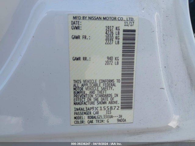 Nissan Altima 2.5 S 2018 1N4AL3AP9JC155872 Image 9