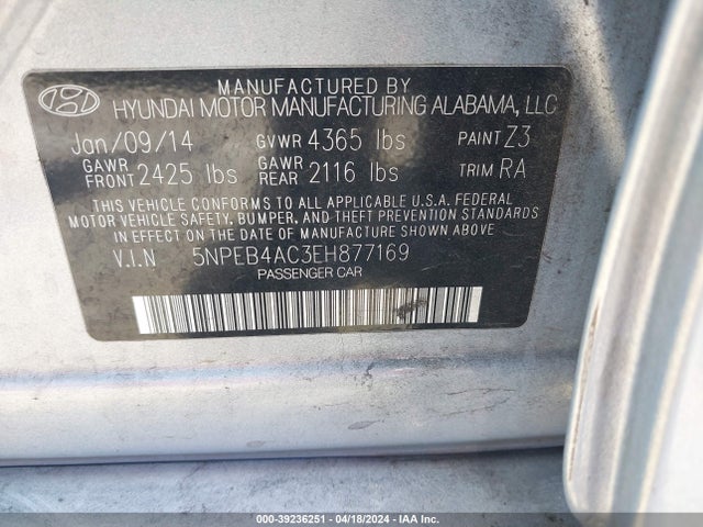 Hyundai SONATA GLS 2014 5NPEB4AC3EH877169 Image 9