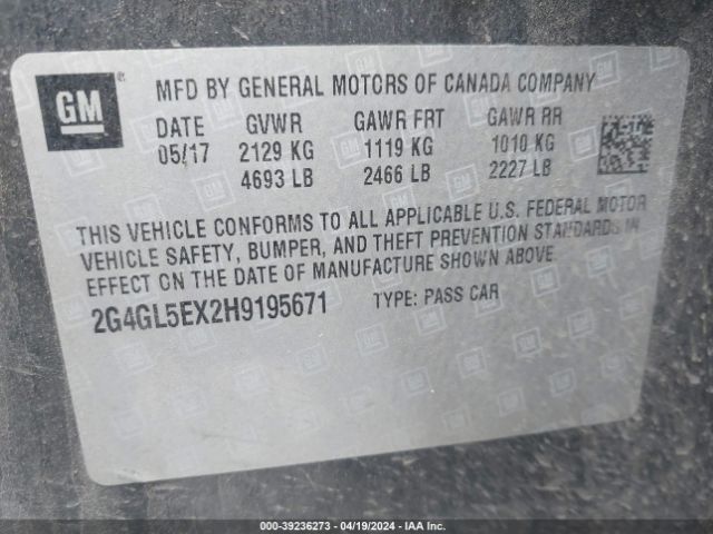 2G4GL5EX2H9195671 Buick Regal Turbo Sport Touring