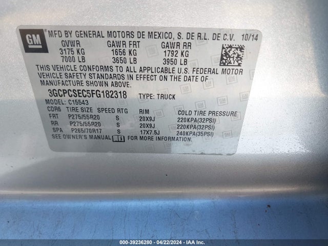 Chevrolet Silverado 1500 1lz 2015 3GCPCSEC5FG182318 Image 9