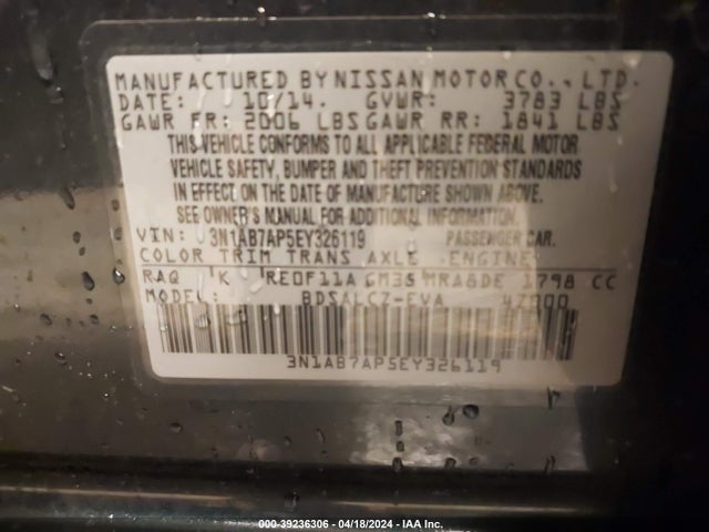 Nissan SENTRA S 2014 3N1AB7AP5EY326119 Image 9