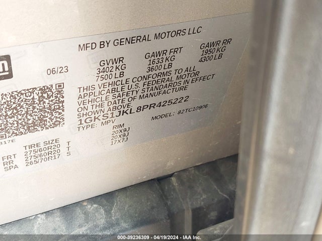 1GKS1JKL8PR425222 GMC Yukon Xl 2wd Denali