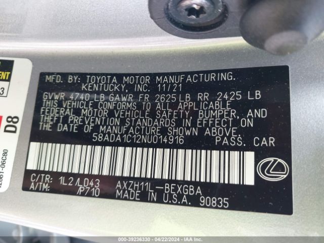 58ADA1C12NU014916 Lexus ES 300H