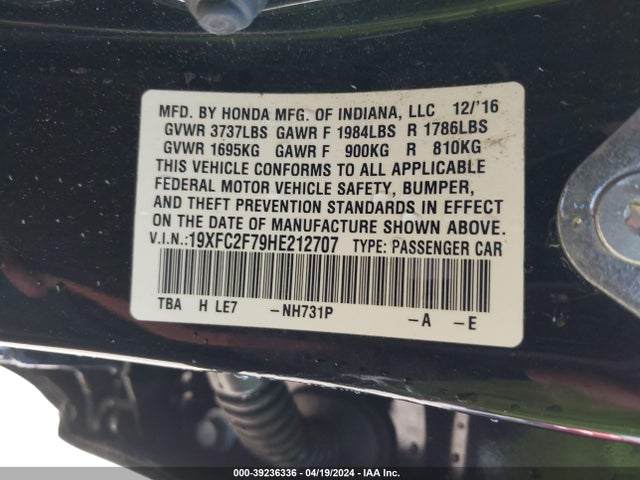 Honda CIVIC EX 2017 19XFC2F79HE212707 Image 9