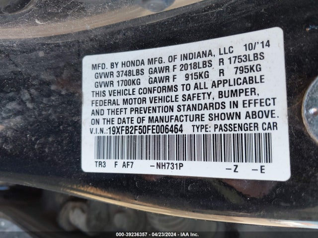 Honda Civic Lx 2015 19XFB2F50FE006464 Image 9