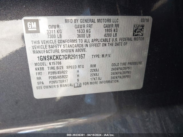Chevrolet Tahoe Ltz 2016 1GNSKCKC7GR291167 Image 9