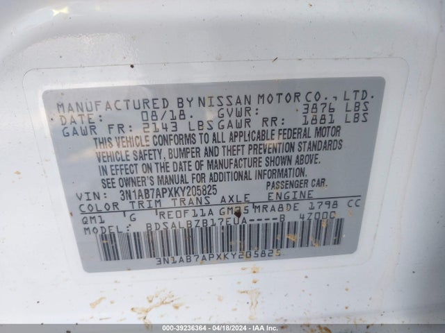 Nissan SENTRA S 2019 3N1AB7APXKY205825 Image 9