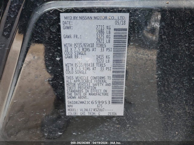 Nissan Pathfinder Sv 2018 5N1DR2MM2JC659953 Image 9