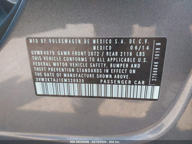 3VW2K7AJ1EM320920 Volkswagen Jetta 2.0l S