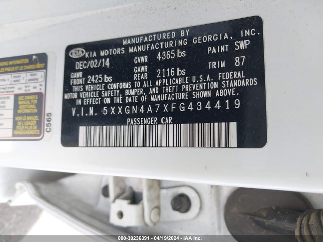 KIA OPTIMA EX 2015 5XXGN4A7XFG434419 Image 9